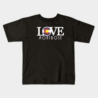 LOVE Montrose (long white text) Kids T-Shirt